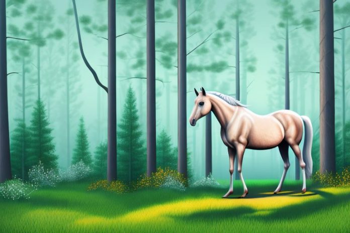 A horse in a forest setting