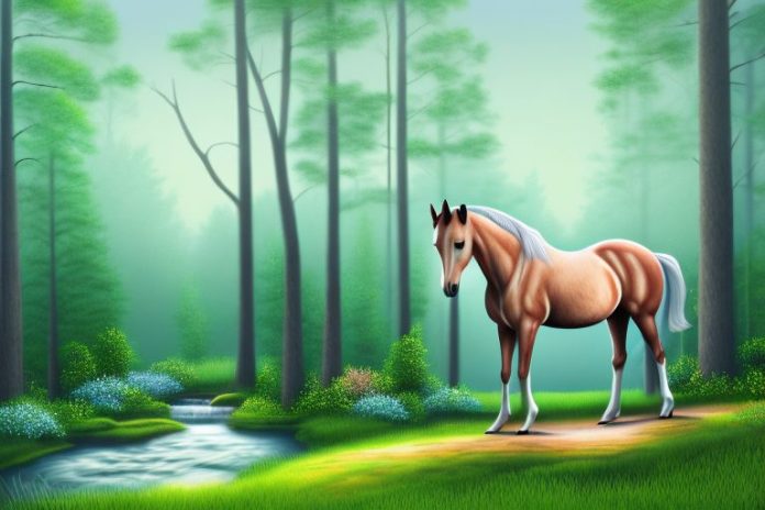 A horse in a forest setting