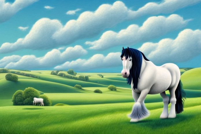 A shire horse in a rural landscape