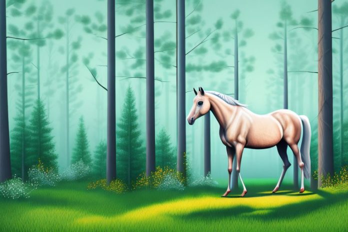 A horse in a forest setting