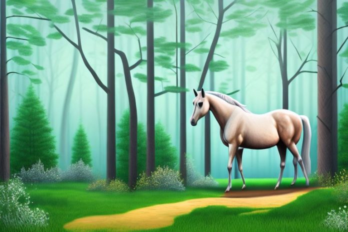 A horse in a forest setting