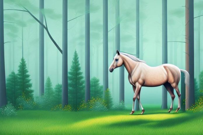 A horse in a forest setting