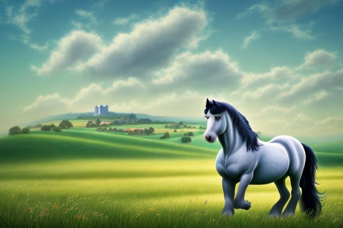 A majestic shire horse in a field