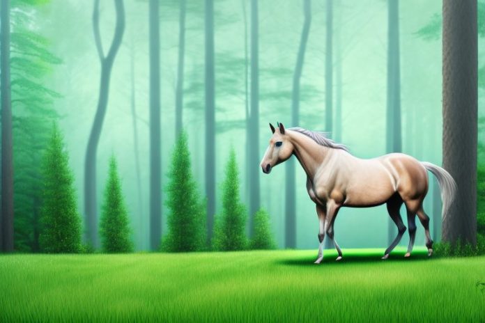 A horse in a forest setting