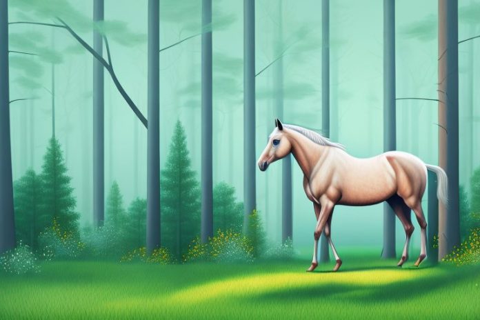 A horse in a forest setting