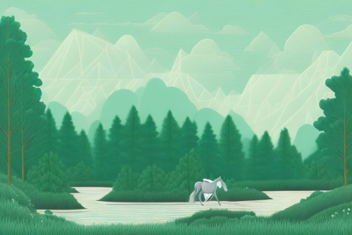 A horse in a forest setting with trees