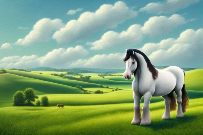 A shire horse in a rural landscape