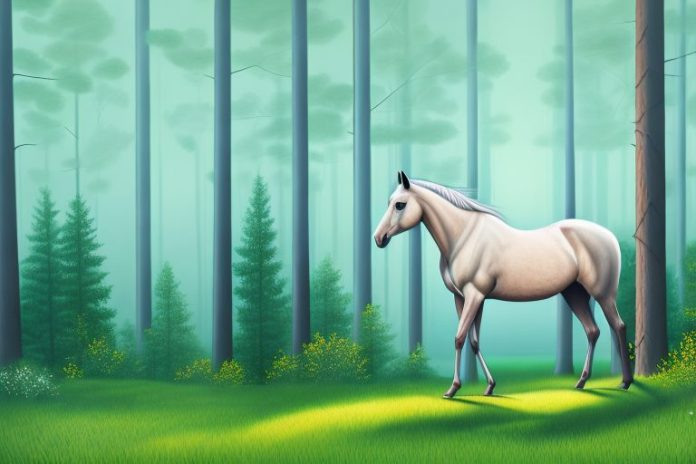 A horse in a forest setting