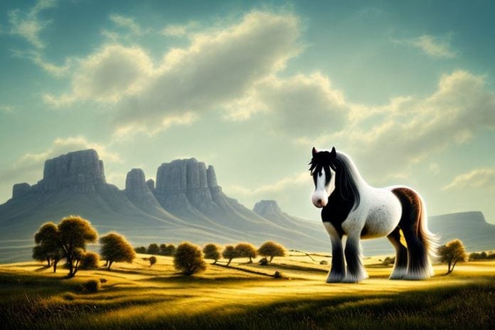 A shire horse in a rural landscape