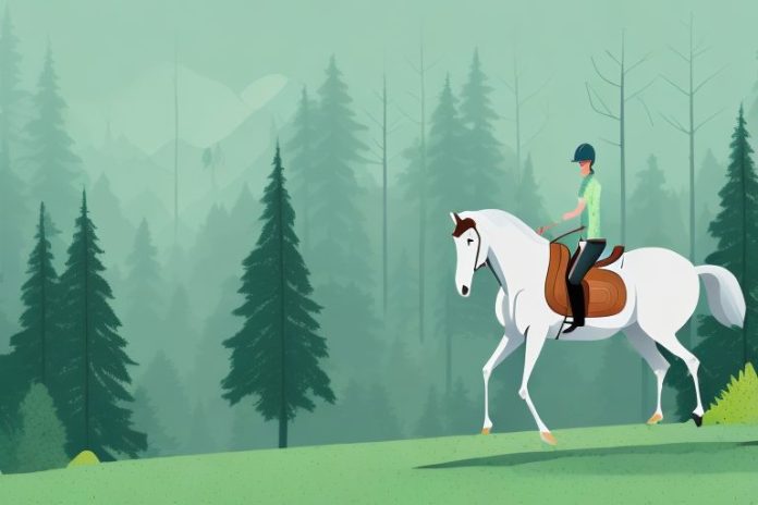 A horse and rider in a forest setting