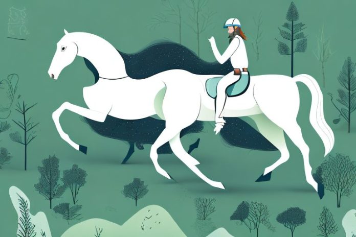 A horse and rider in a forest setting