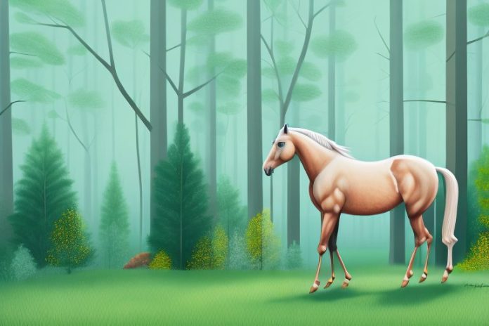 A horse in a forest setting