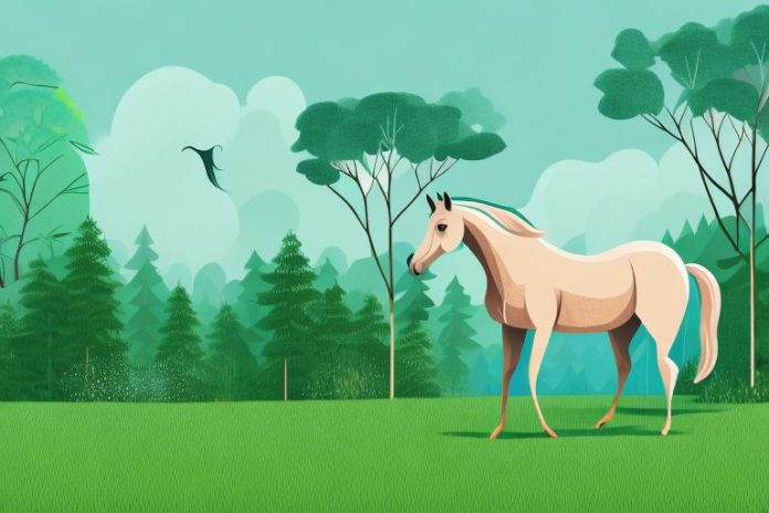 A horse in a forest setting with trees