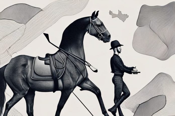 A horse and rider in the black forest in oudtshoorn