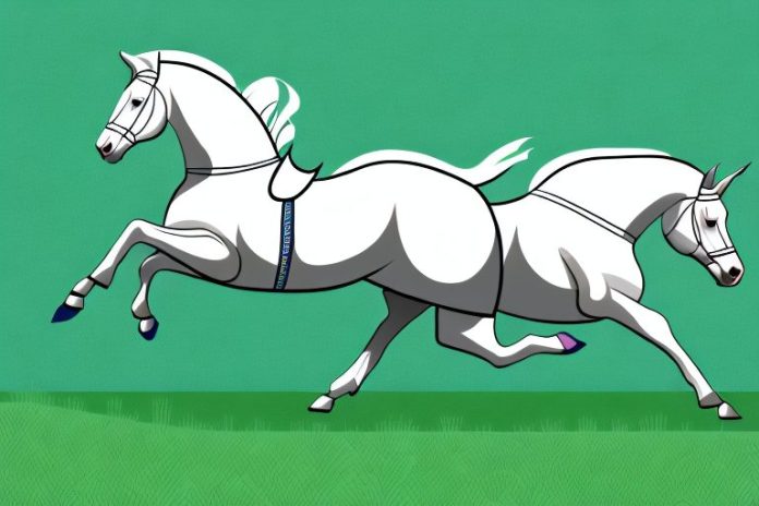 An irish sport horse galloping through a grassy field in kwa zulu natal