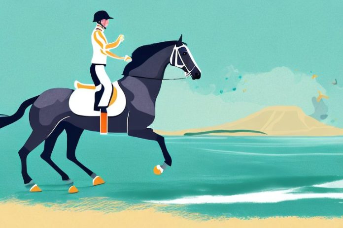 An irish sport horse galloping across a beach in durban