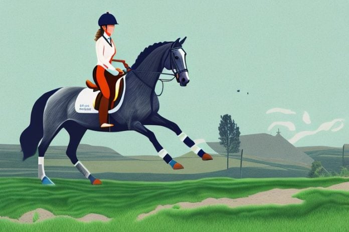 An irish sport horse being ridden in a rural landscape in ladysmith