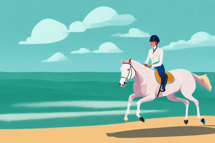 An irish sport horse galloping through a beach landscape in amanzimtoti