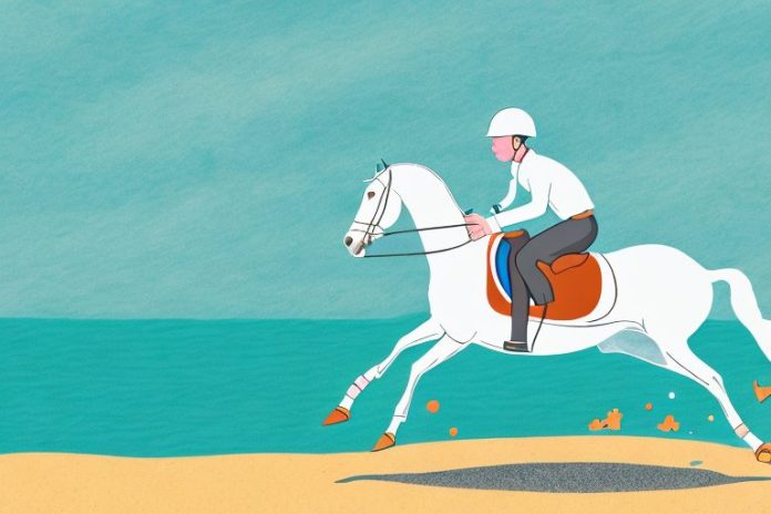 An irish sport horse galloping on a beach in margate