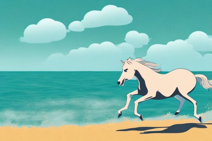 A horse galloping through a beach landscape in umhlanga