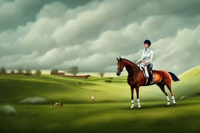 An irish sport horse in a rural landscape
