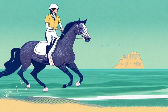 An irish sport horse galloping along a beach in jeffreys bay