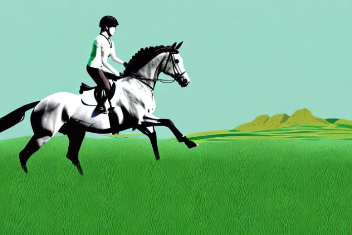 An irish sport horse galloping through a grassy landscape in the free state