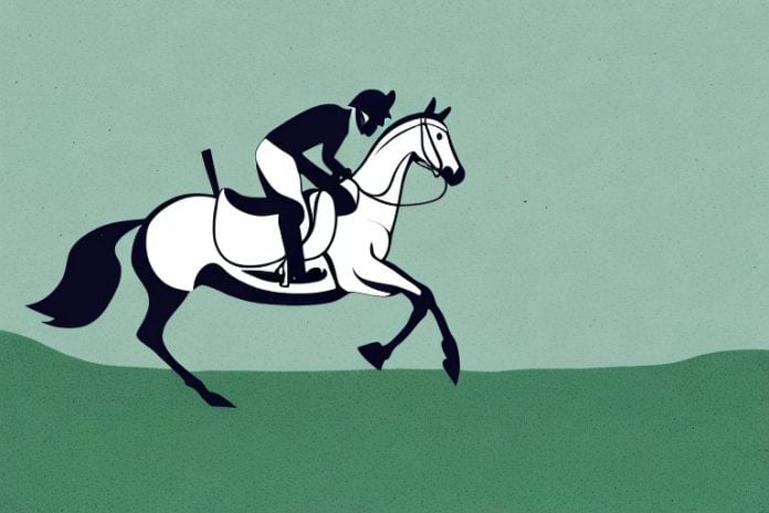 An irish sport horse galloping in a rural landscape