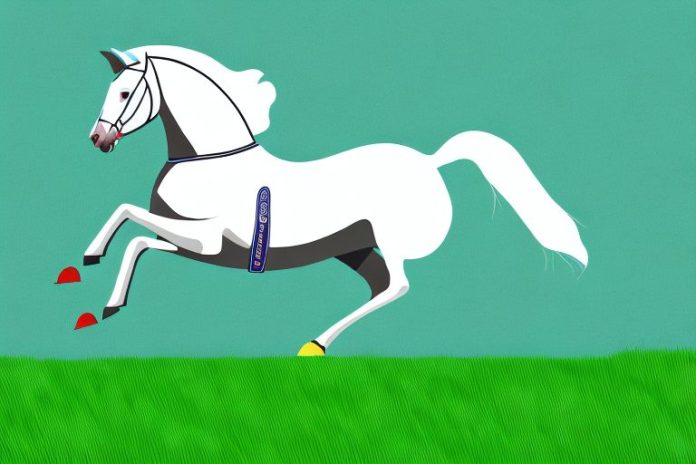 An irish sport horse galloping through a grassy field in vereeniging