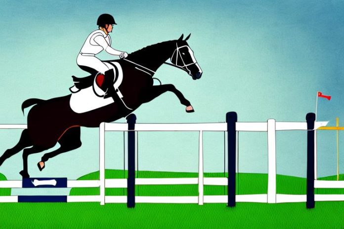 An irish sport horse jumping over a fence in kempton park