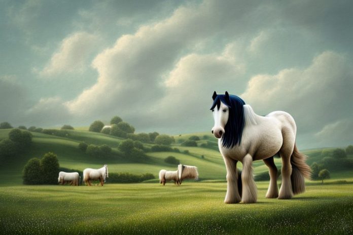 A shire horse in a rural landscape