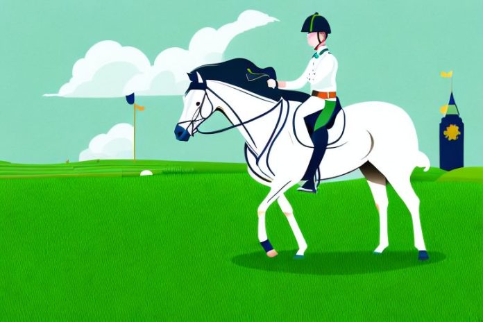 An irish sport horse in a field of lush green grass in delmas
