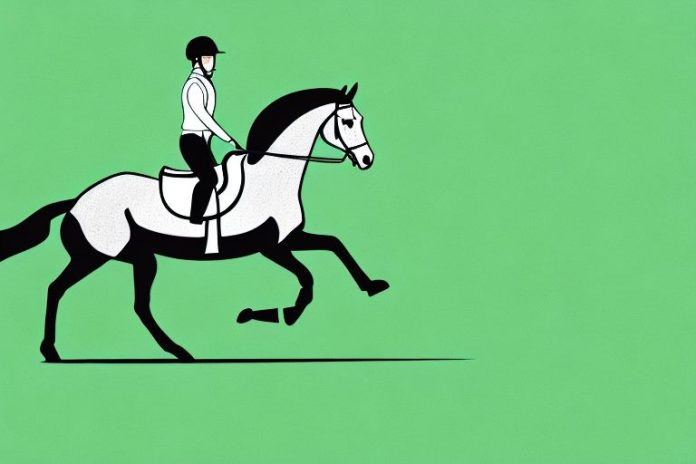 An irish sport horse galloping through a lush green landscape