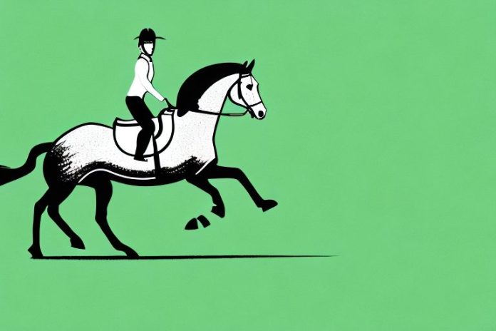 An irish sport horse galloping through a lush green landscape