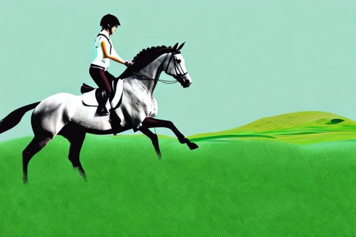 An irish sport horse galloping through a grassy landscape in hartswater