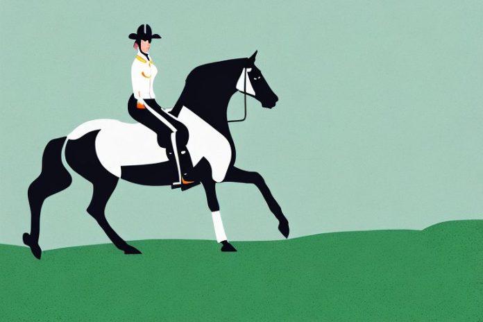 An irish sport horse galloping through a rural landscape
