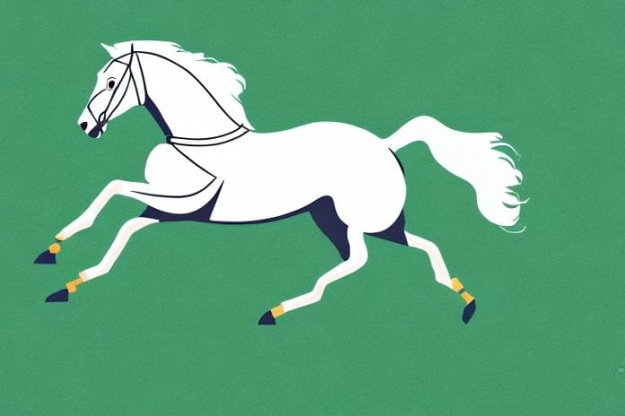 An irish sport horse galloping through a grassy field in colesberg