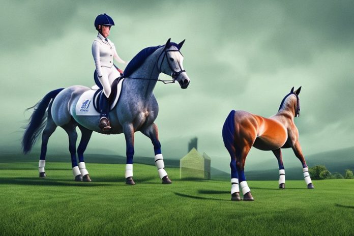 An irish sport horse in a rural landscape