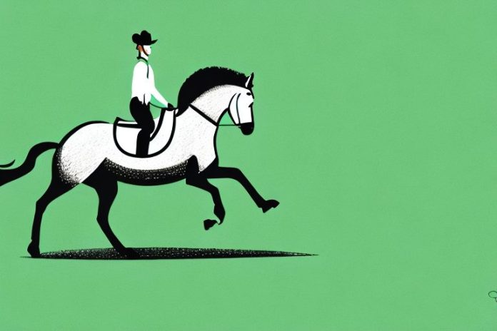 An irish sport horse galloping in a green