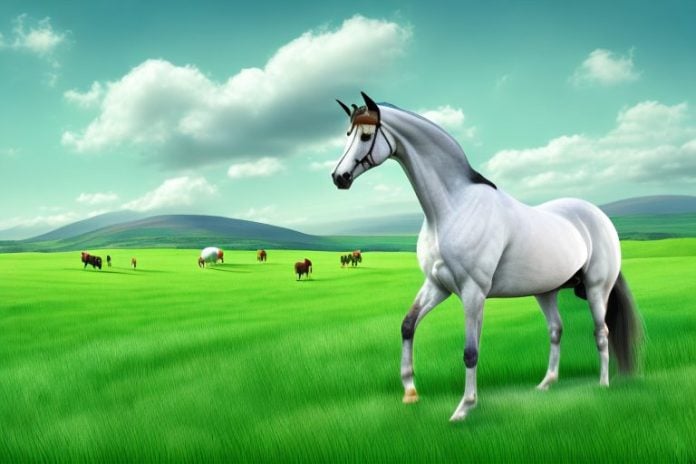 An irish sport horse in a field of grass