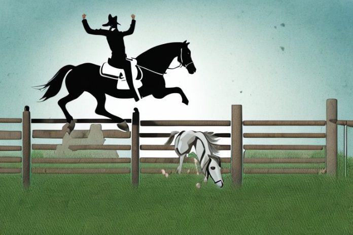 A horse and rider jumping over a fence in the countryside near simon's town