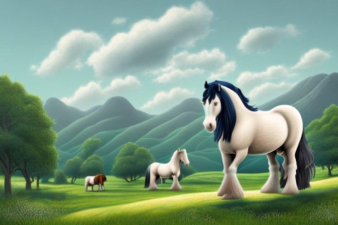 A shire horse in a scenic landscape in hartbeespoort