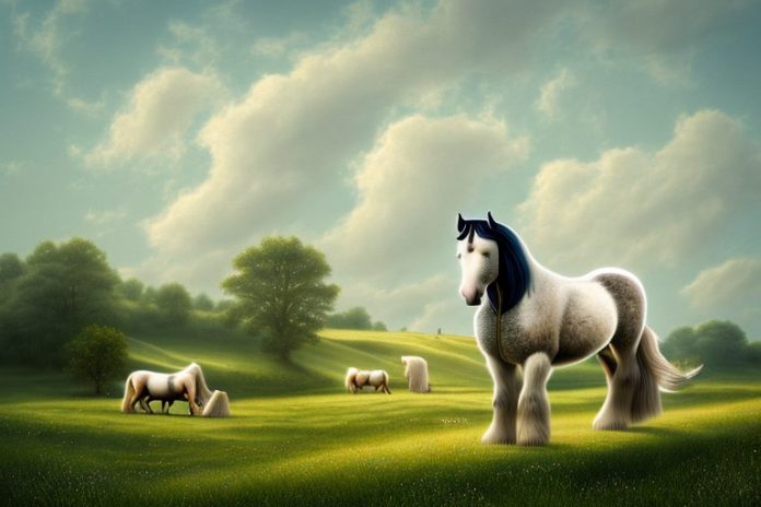 A shire horse in a rural landscape
