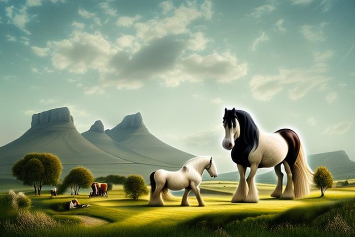 A shire horse in a rural landscape in the western cape