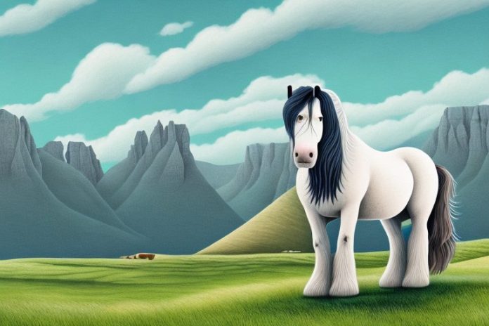 A shire horse standing in a scenic landscape in hermanus
