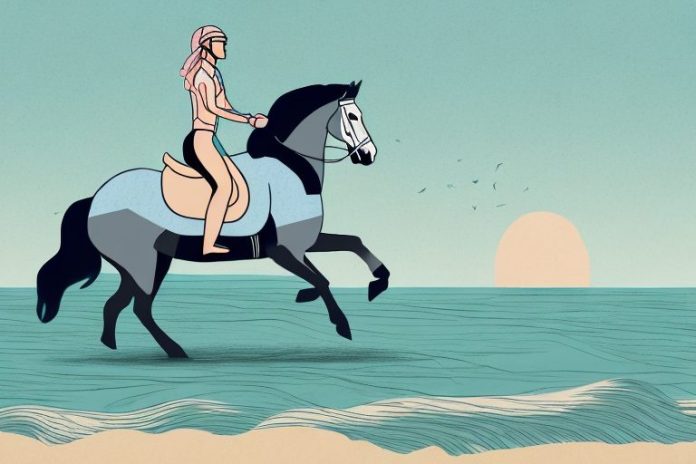 A horse and rider galloping through a beach landscape in durban
