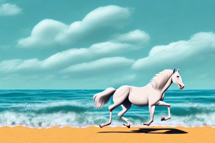 A horse galloping along the beach in amanzimtoti