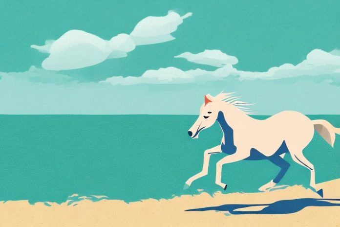 A horse galloping through a beach landscape in tongaat