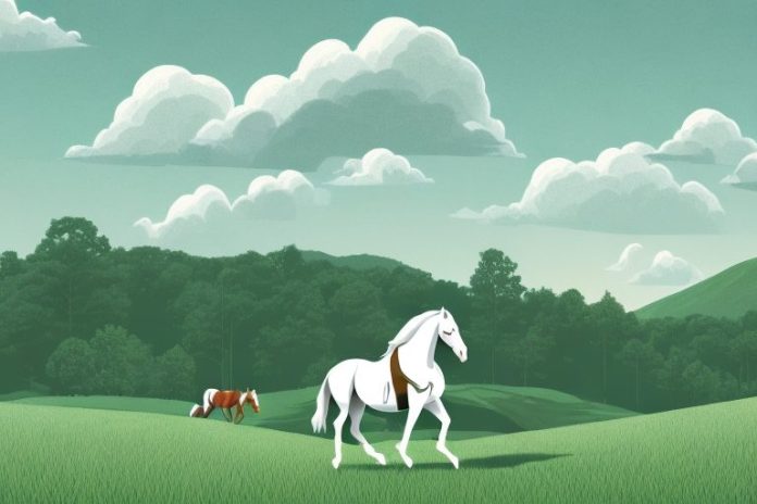 A horse and rider in a rural setting
