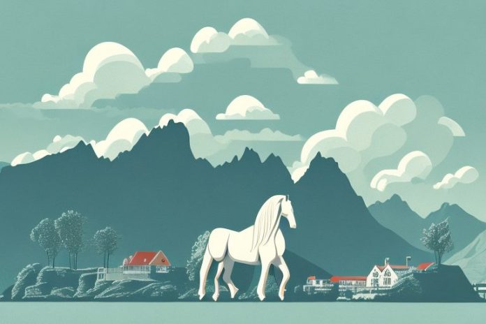 A cob horse in a scenic landscape of queenstown